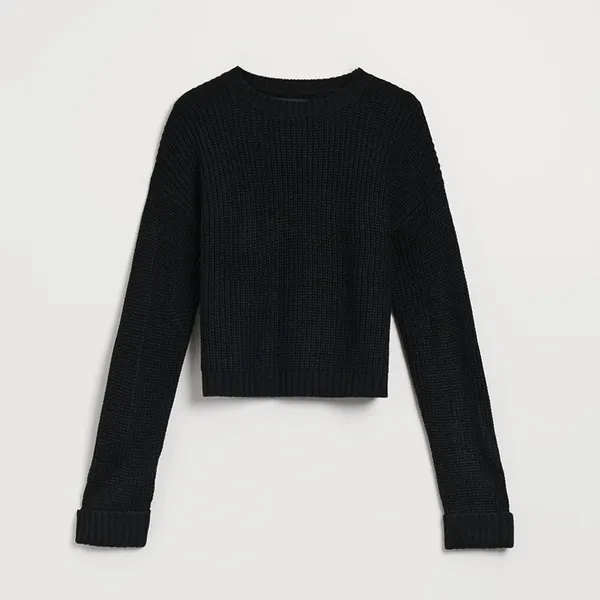 Luźny sweter z grubej dzianiny czarny - Czarny