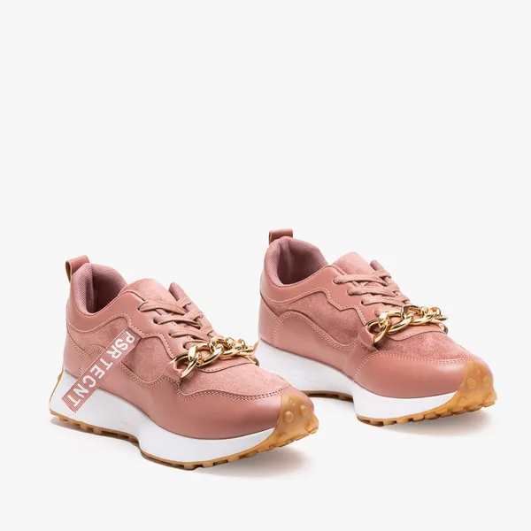 Różowe damskie buty sportowe ze złotym łańcuszkiem Nerika - Obuwie - Ciemnoróżowy || Różowy