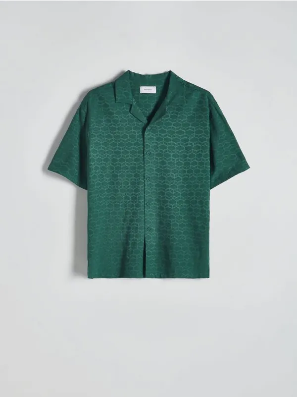 Koszula o swobodnym fasonie, wykonana z tkaniny z wiskozą. - morski