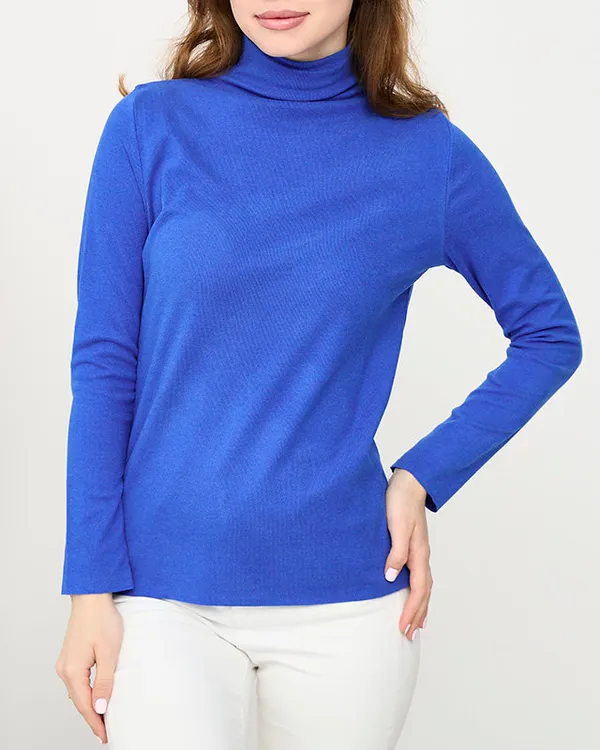 Niebieski sweter damski półgolf- Odzież - Niebieski