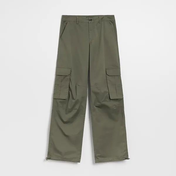 Spodnie wide leg z kieszeniami cargo khaki - Khaki