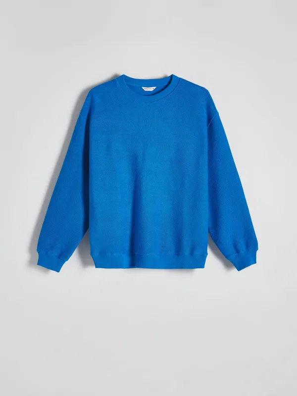 Bluza o swobodnym fasonie z kolekcji PREMIUM, wykonana z bawełnianej dzianiny. - niebieski