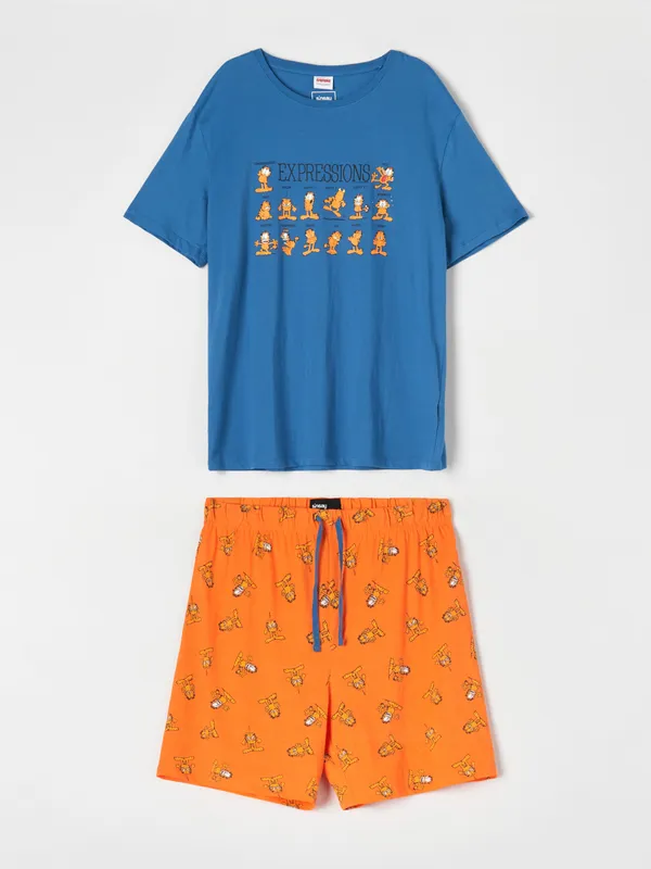 Bawełniana piżama dwuczęściowa z ozdobnym nadrukiem z postacią Garfielda. - wielobarwny