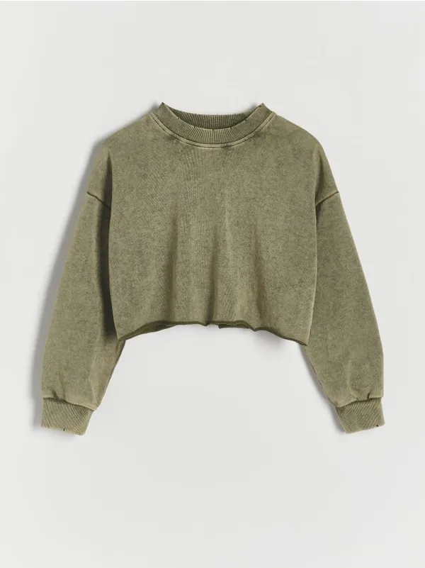 Bluza o regularnym fasonie, wykonana z bawełny. - zielony