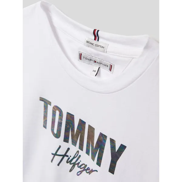 Tommy Hilfiger Teens T-shirt z bawełny ekologicznej z nadrukiem z logo
