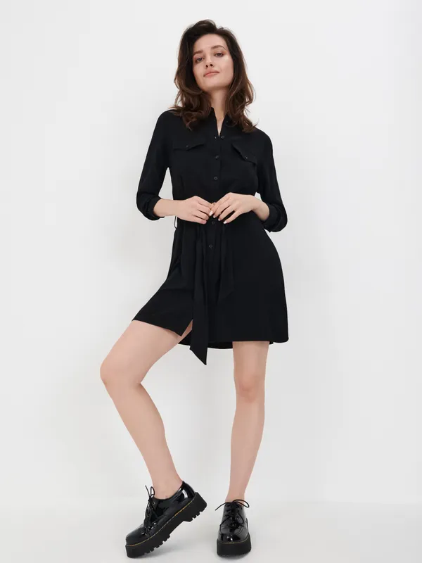 Sukienka mini koszulowa - Czarny