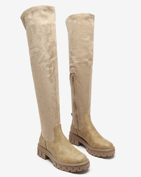 Damskie kozaki za kolano w kolorze khaki Liki - Obuwie - Khaki || Jasnobrązowy || Brązowy