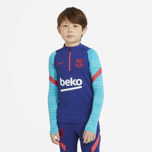 Treningowa koszulka piłkarska z długim rękawem dla dużych dzieci FC Barcelona Strike - Niebieski