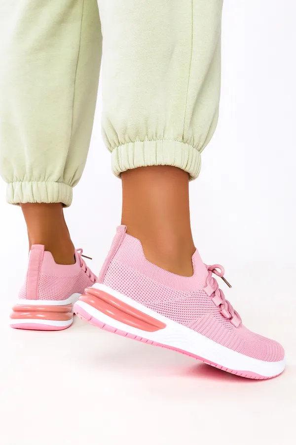 Różowe sneakersy na platformie damskie buty sportowe sznurowane casu 7040-3