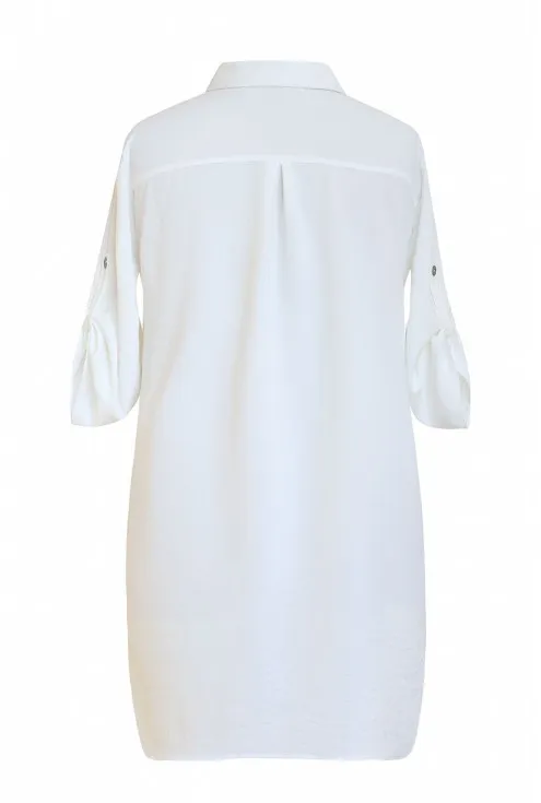 Kremowo-biała tuniko - koszula - SUSANNY II z krótkim rękawem