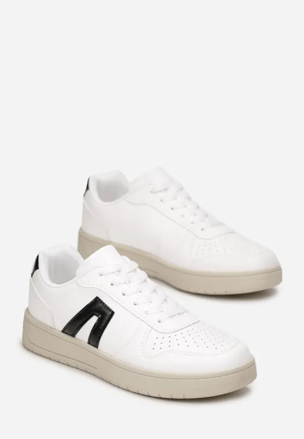 Biało-Czarne Sznurowane Sneakersy z Wstawkami Shasita