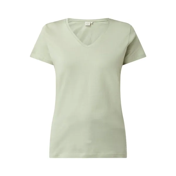 Cream T-shirt z dekoltem w serek model ‘Naia’