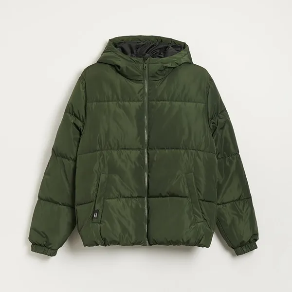 Zielona pikowana kurtka z kapturem - Khaki