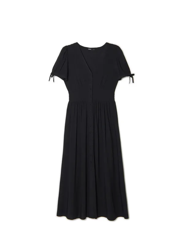 Czarna sukienka midi z krótkim rękawem