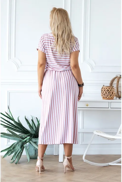 Biało-różowa sukienka maxi z wzorem w paski - LOLA