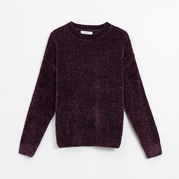 Szenilowy sweter Basic mahoniowy - Bordowy