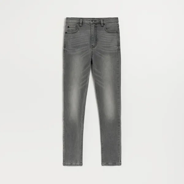 Szare jeansy skinny fit z wysokim stanem vintage - Szary