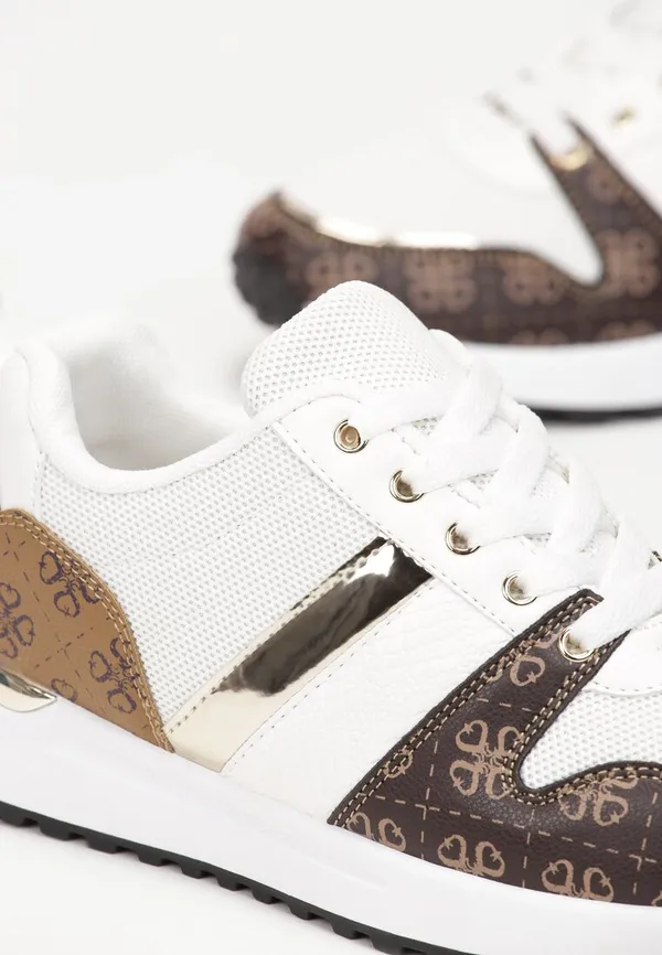 Białe Sznurowane Sneakersy przed Kostkę z Modnym Wzorem Helephne