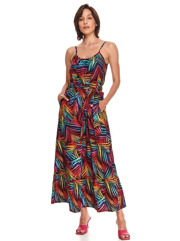 Sukienka maxi na ramiączkach w kolorowe liście