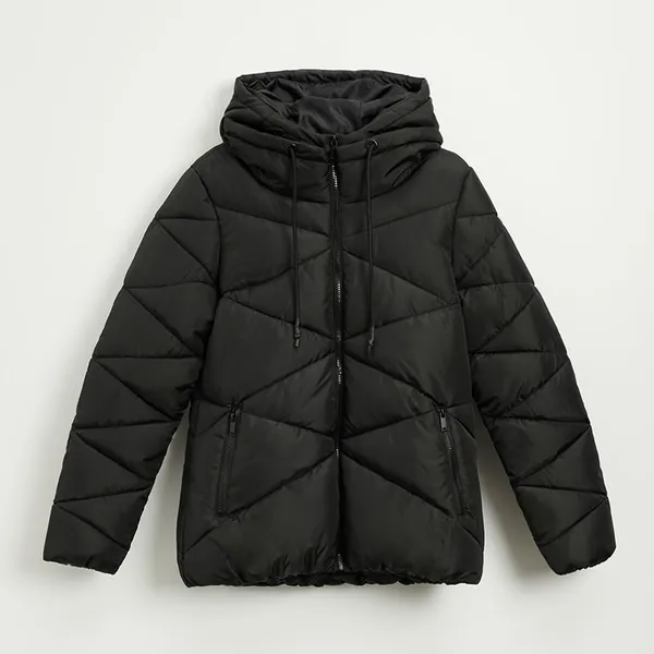 Pikowana kurtka z kapturem i kontrastowymi detalami czarna - Czarny