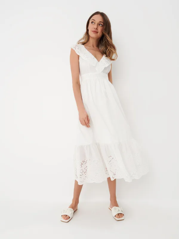 Bawełniana sukienka midi - Biały
