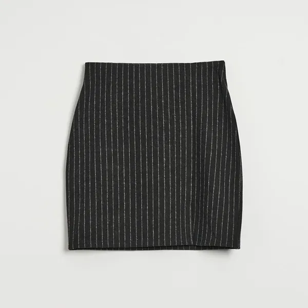 Dopasowana spódnica mini w prążki czarna - Czarny