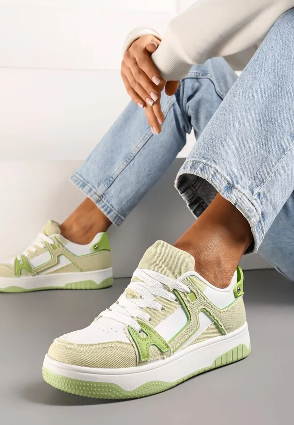 Zielone Sneakersy Ozdobione Jeansowymi Naszywkami Cliome
