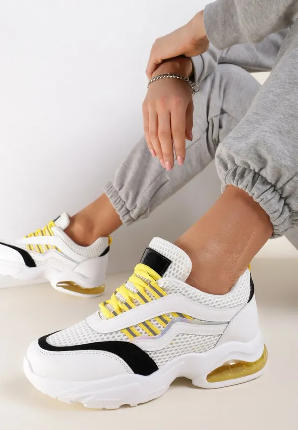 Biało-Żółte Sneakersy Glossiness