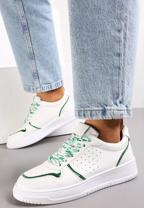 Zielone Sneakersy z Kolorowymi Sznurówkami i Metalicznymi Wstawkami Lania