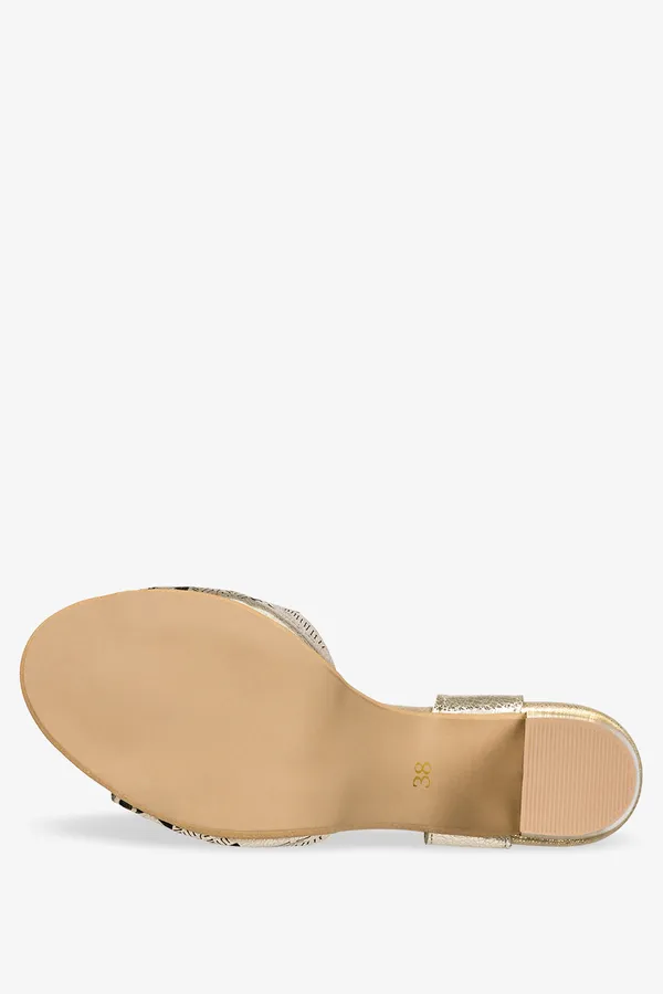 Złote sandały skórzane damskie ażurowe na słupku produkt polski casu 3023
