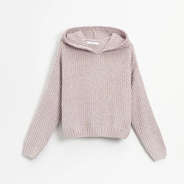 Szenilowy sweter z kapturem lawendowy - Fioletowy
