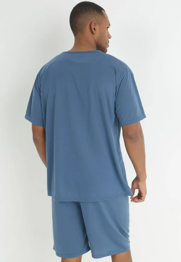 Niebieska 2-częściowa Piżama z Krótkim Rękawem i Gumką w Pasie Sham