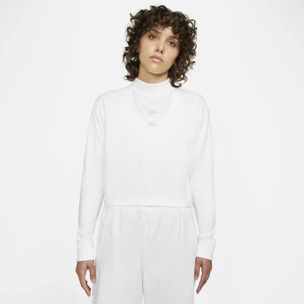 Damski T-shirt z długim rękawem i półgolfem Nike Sportswear - Biel