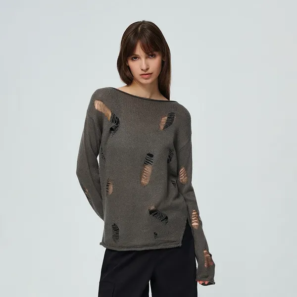 Grafitowy sweter z dziurami - Szary