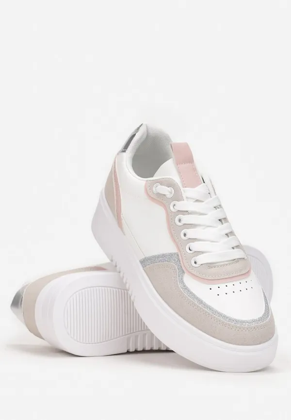 Biało-Różowe Sneakersy na Grubej Podeszwie Zudomai