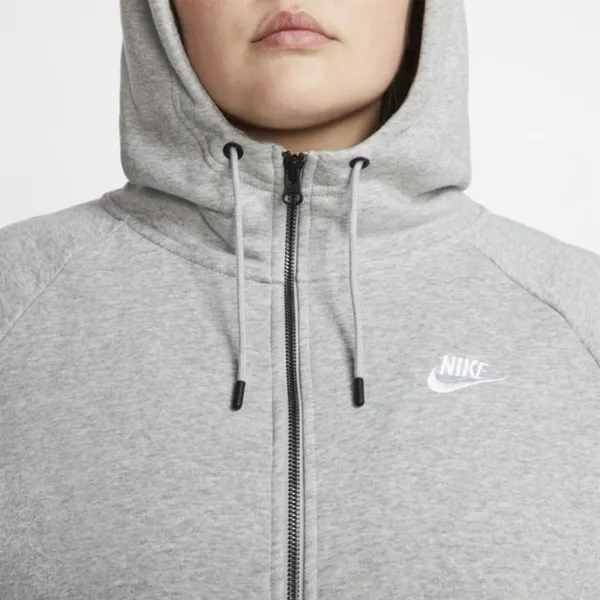 Damska bluza z kapturem i zamkiem na całej długości Nike Sportswear Essential (duże rozmiary) - Szary