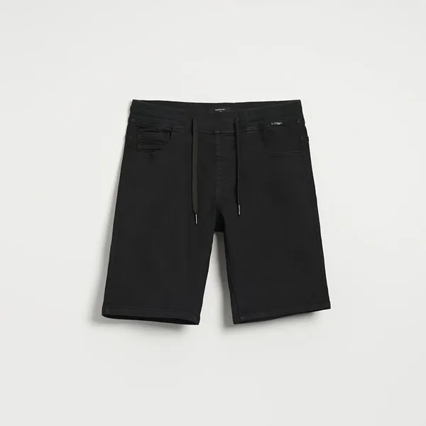 Czarne szorty jeansowe z elastycznym pasem - Czarny