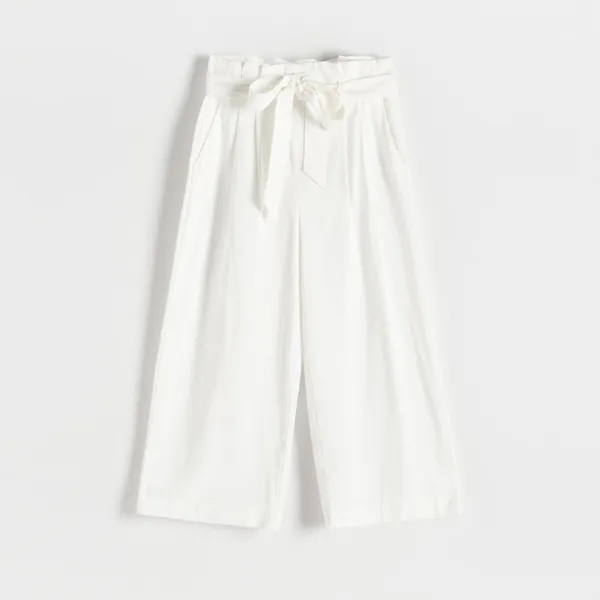 Spodnie culotte z wiązaniem - Biały