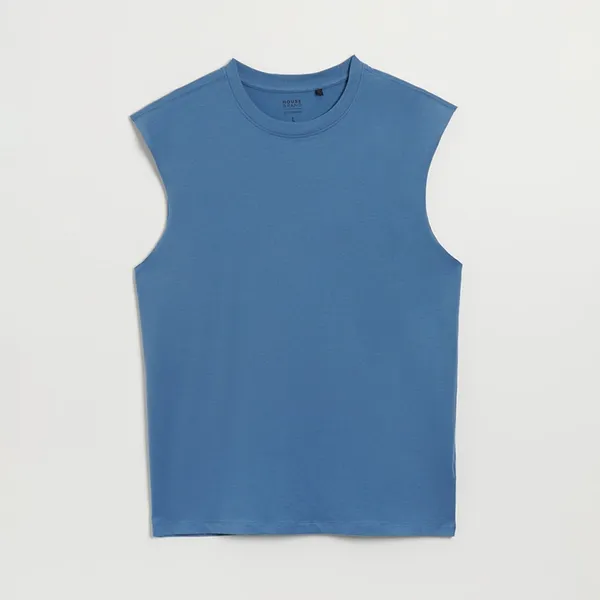 Luźna koszulka bez rękawów Basic niebieska - Niebieski