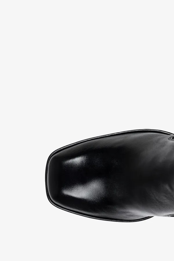 Czarne botki skórzane na klocku z gumkami po bokach produkt polski casu 09162