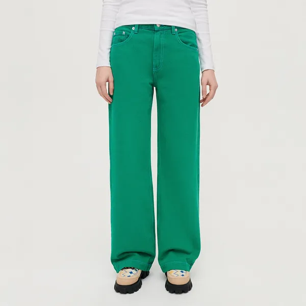 Jeansy wide leg z wysokim stanem zielone - Zielony