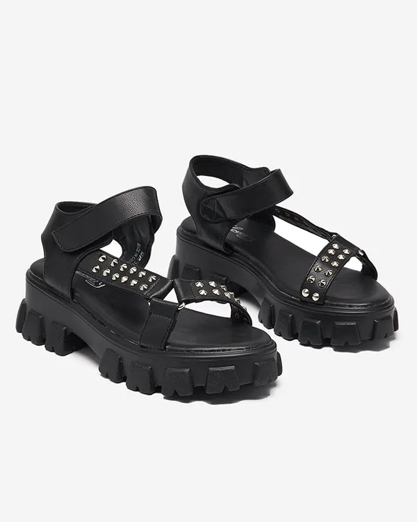 Czarne sandały damskie z dżetami Lascita- Obuwie