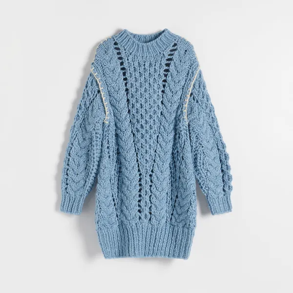 Sweter handmade z wełną - Niebieski