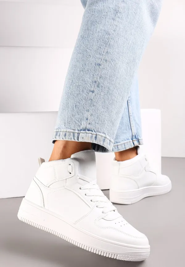 Białe Sneakersy Sznurowane za Kostkę z Perforacją Filomena