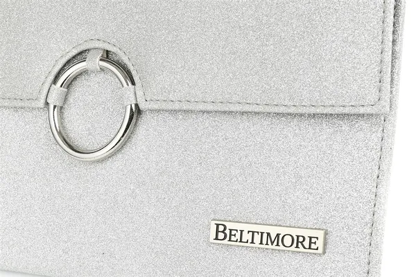 Srebrna brokatowa oryginalna damska torebka kopertówka na pasku usztywniana W63 szary, srebrny