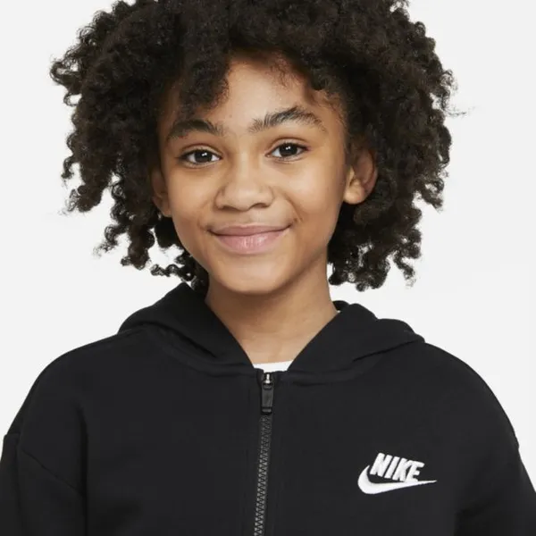 Bluza z kapturem i zamkiem na całej długości dla dużych dzieci (dziewcząt) Nike Sportswear Club Fleece - Czerń