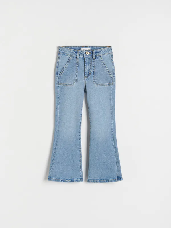 Jeansy typu flare, uszyte z bawełnianej tkaniny z dodatkiem elastycznych włókien. - niebieski