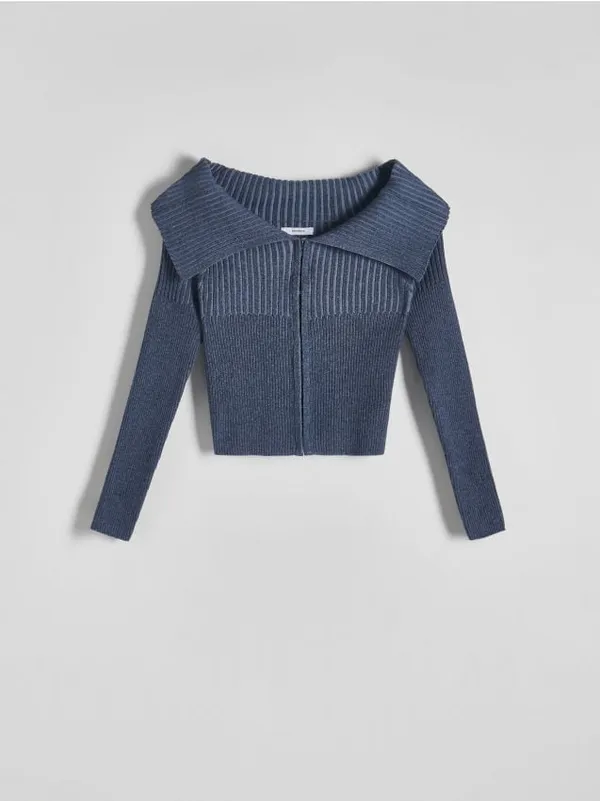 Sweter o dopasowanym fasonie, wykonany z bawełnianej dzianiny. - granatowy