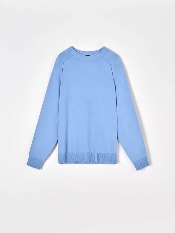 Miekki, bawełniany sweter o regularnym kroju. - niebieski