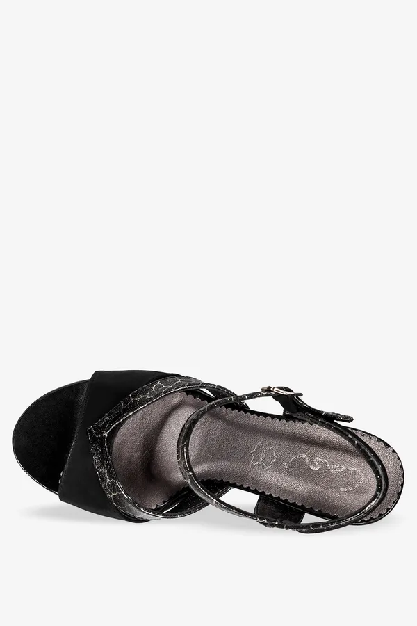 Czarne sandały skórzane na słupku produkt polski casu 481